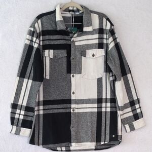 ROXY Women's Black & White‎ Plaid Flannel Oversized Button Down Shirt Size M